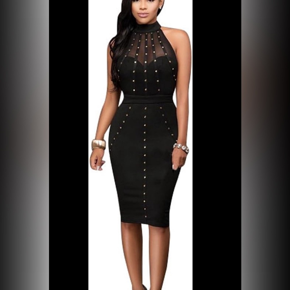 Mid 2000 black and gold studded  party dress